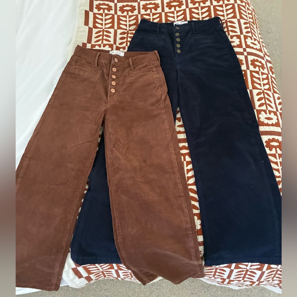 Two GAP High Rise “High Stride” Brown & Navy Corduroy Pants 4R